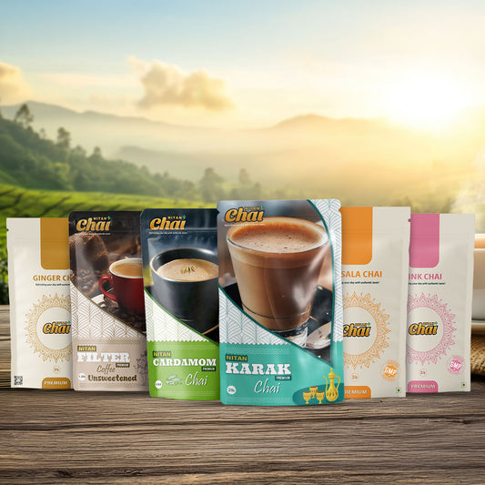 Chai Bundle - Masala, Karak, Filter Coffee, Cardamom Unsweetened, Ginger, Pink (6-Pack)