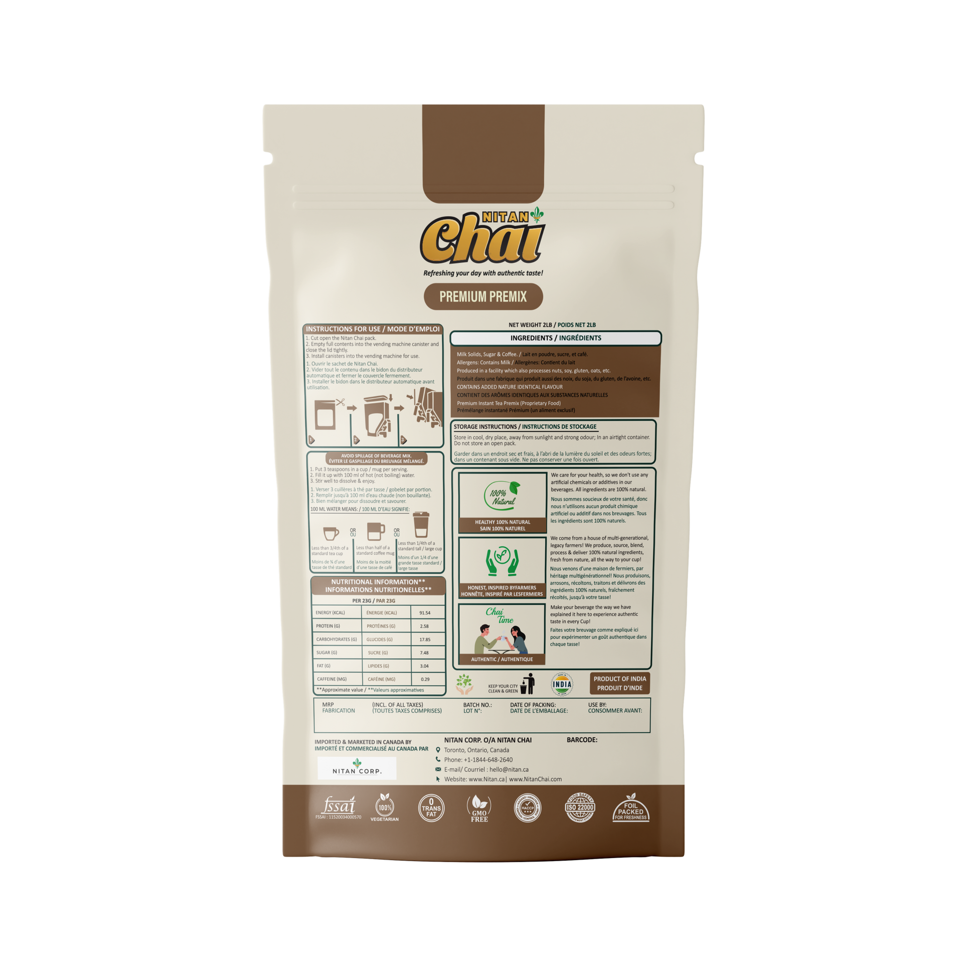 Filter Chai product packaging with detailed information on a white background
