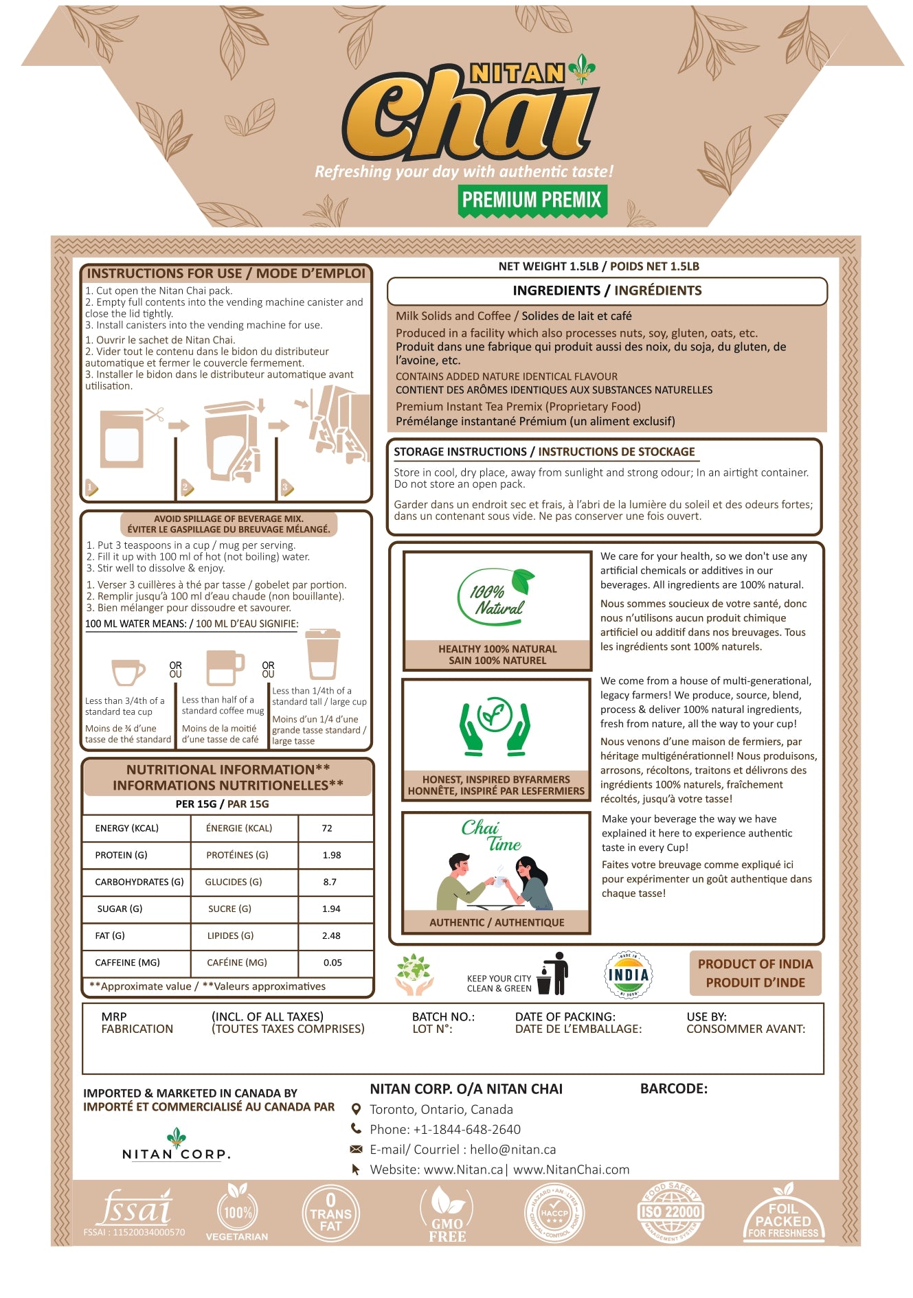 Instant Filter Coffee Premix Unsweetened