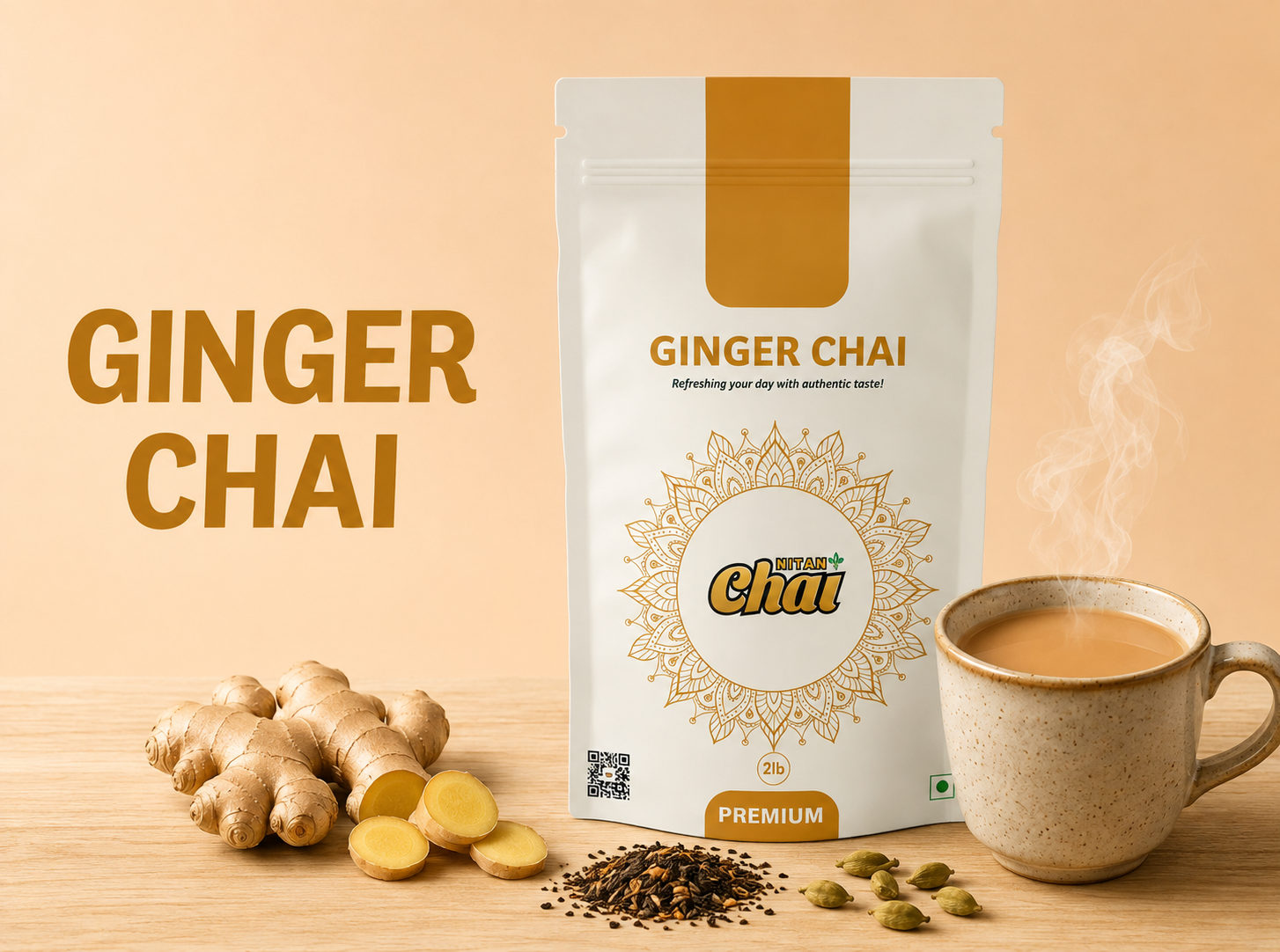 Instant ginger chai powder 2lb bag with chai cup